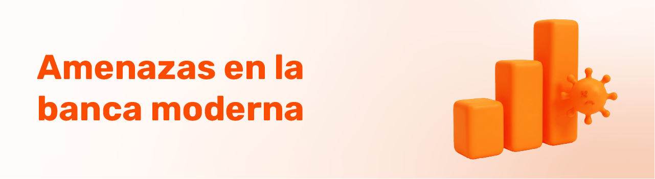 Gráfico de barras ascendente con un virus, ilustrando el crecimiento de amenazas cibernéticas en la banca moderna.