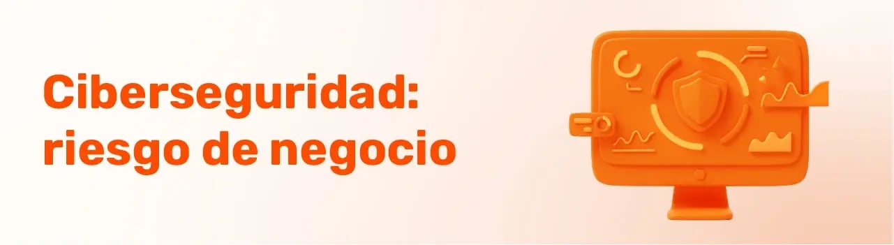 Monitor en 3D con un escudo de seguridad, representando la ciberseguridad como un riesgo de negocio crítico.