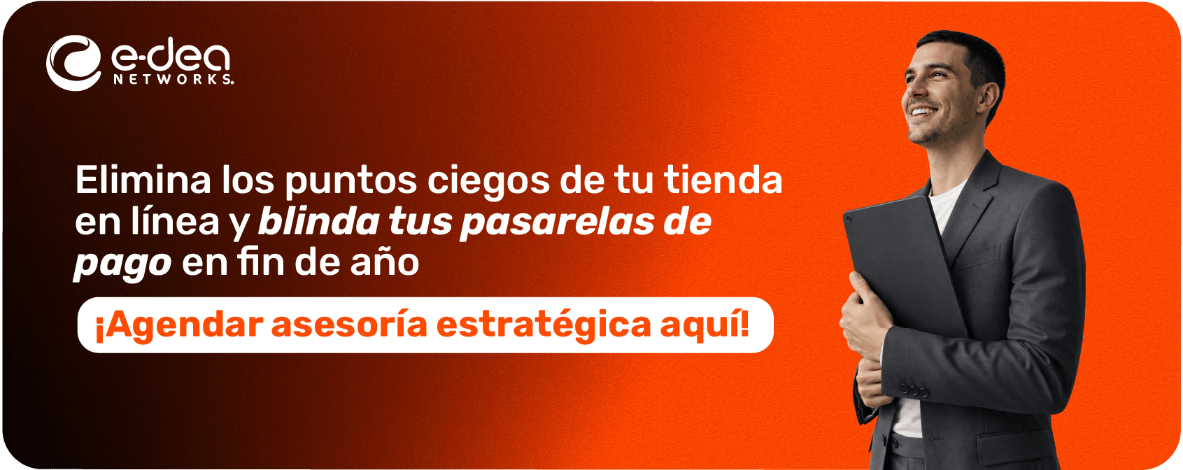 Anuncio sobre eliminación de puntos ciegos en tiendas en línea con botón «¡Agendar asesoría estratégica aquí!».