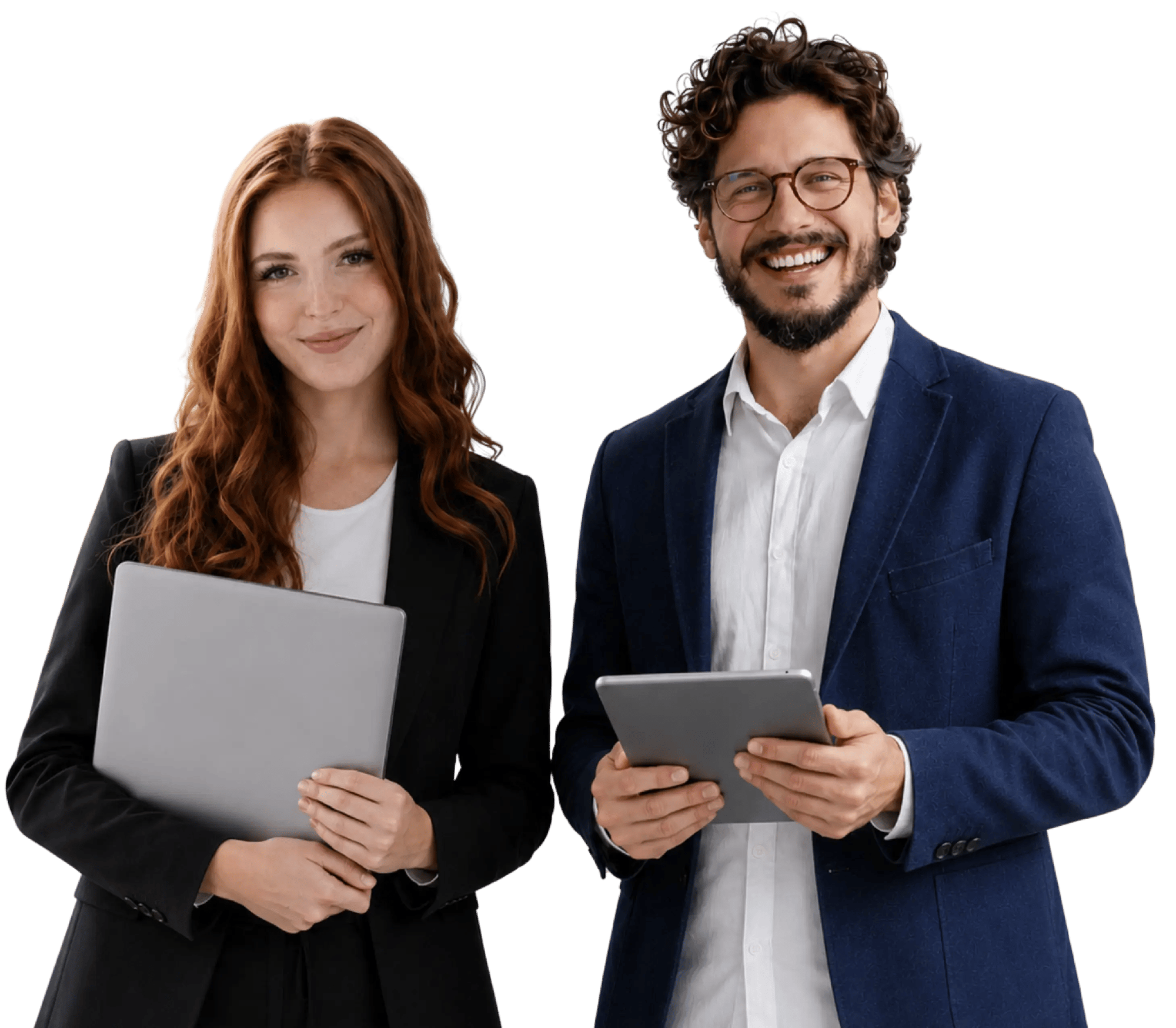 Expertos de E-dea Networks con laptop y tablet listos para apoyarte mobile