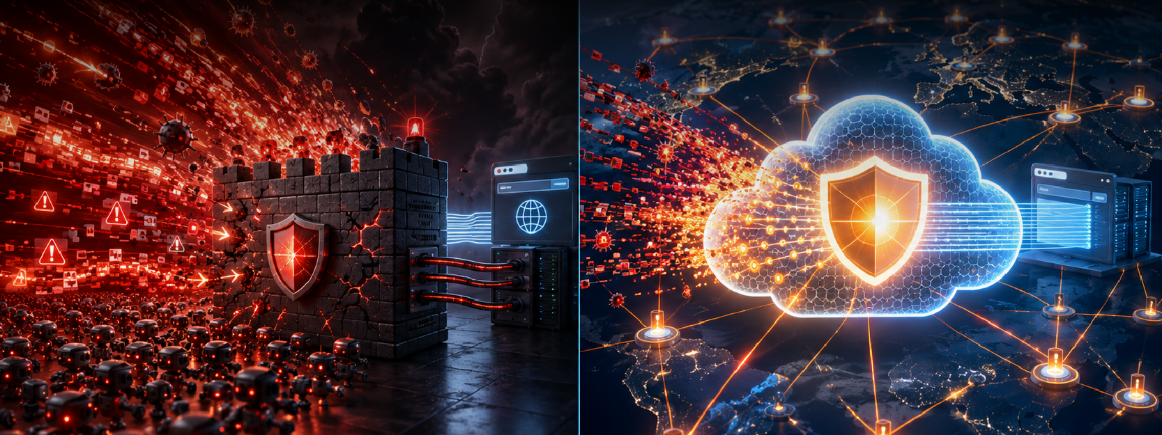 WAF tradicional vs Mitigación DDoS Cloudflare