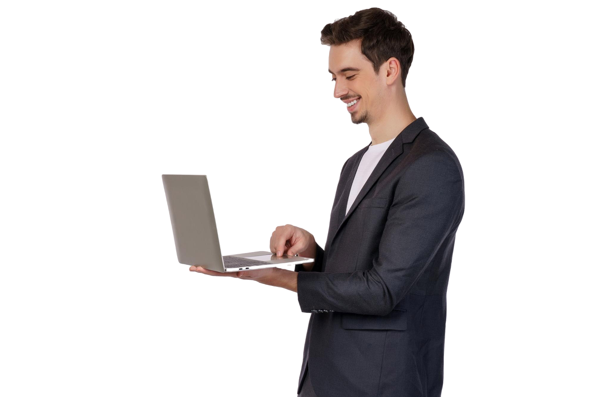 portrait-young-handsome-smiling-businessman-holding-laptop-hands-typing-browsing-web-pages-isolated-white-background