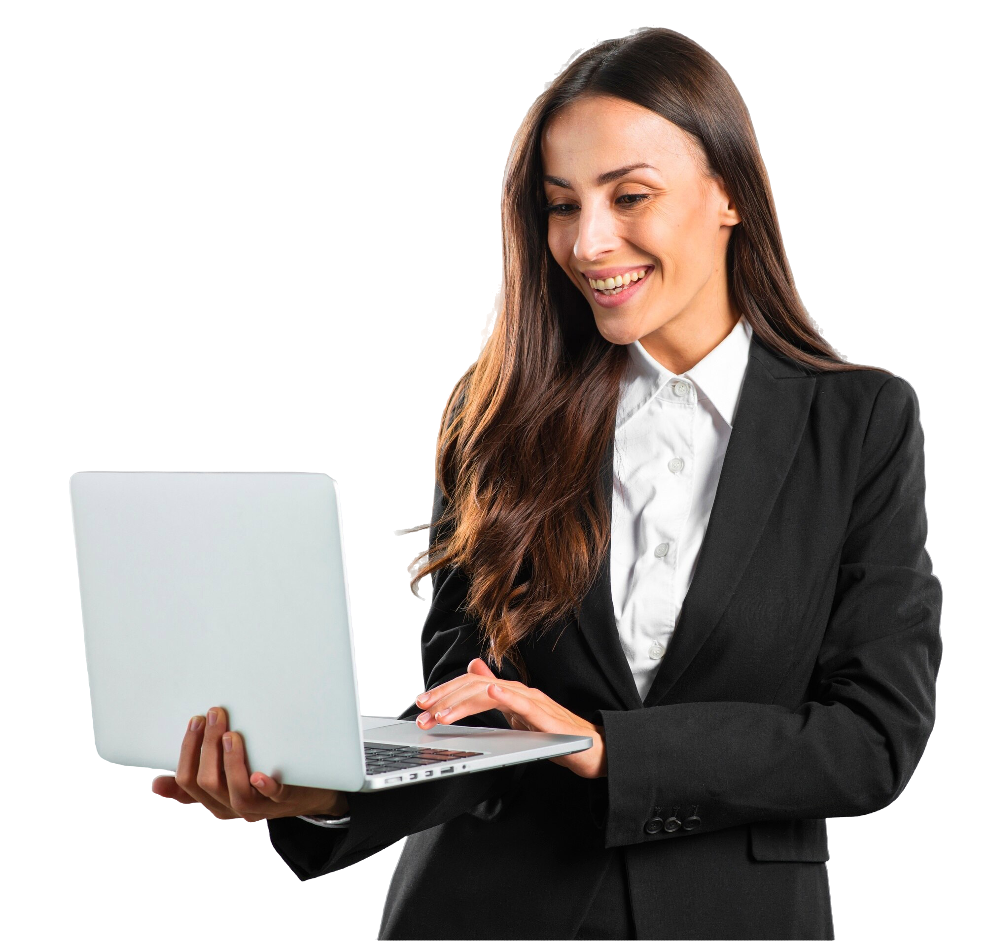 young-businesswoman-typing-laptop-standing-against-gray-background (1)